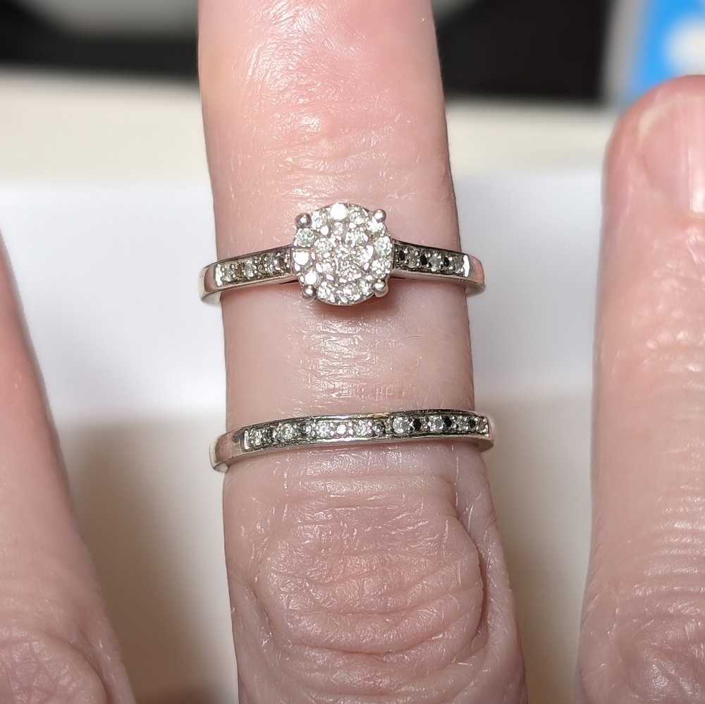 Diamond and Silver Wedding Ring Set